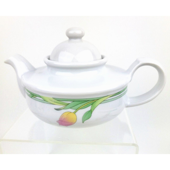 Vintage The Tuscany Collection Tulip Printed Short Round Teapot Made Japan 13oz - Picture 1 of 10